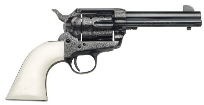 Picture of Taylors & Company 200059 1873 Cattleman Outlaw Legacy 357 Mag Caliber With 4.75" Barrel, 6Rd Capacity Cylinder, Overall Blued Engraved Finish Steel & Ivory Synthetic Grip 