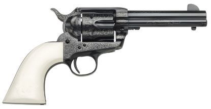 Picture of Taylors & Company 200056 1873 Cattleman Outlaw Legacy 45 Colt (Lc) Caliber With 4.75" Barrel, 6Rd Capacity Cylinder, Overall Blued Engraved Finish Steel & Ivory Synthetic Grip 