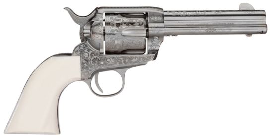 Picture of Taylors & Company 200058 1873 Cattleman Outlaw Legacy 357 Mag Caliber With 4.75" Barrel, 6Rd Capacity Cylinder, Overall Nickel Engraved Finish Steel & Ivory Synthetic Grip 