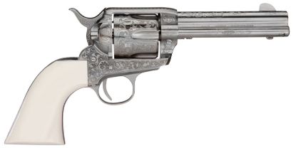 Picture of Taylors & Company 200057 1873 Cattleman Outlaw Legacy 45 Colt (Lc) Caliber With 4.75" Barrel, 6Rd Capacity Cylinder, Overall Nickel Engraved Finish Steel & Ivory Synthetic Grip 