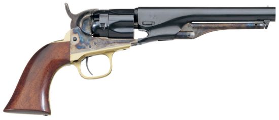 Picture of Taylors And Company 550799 1862 Pocket Police Break Open 36 Cal Striker Fire 5.50" 5Rd Color Case Hardened Frame Blued Barrel & Cylinder Walnut Grip 