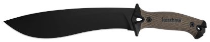 Picture of Kershaw 1077Tan Camp 10 10" Black Powder Coated 65Mn Carbon Steel Blade Black/Tan Glass-Filled Nylon Handle 16" Long Includes Sheath 