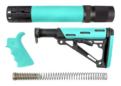Picture of Hogue 13478 Overmolded 3-Piece Kit Collapsible Aqua Overmolded Rubber Black & Aqua Rubber Grip, Rifle Length Forend Ar15, M16 