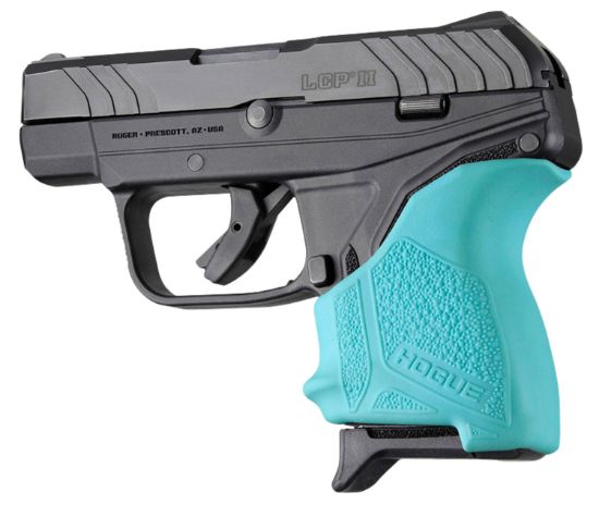 Picture of Hogue 18124 Handall Beavertail Grip Sleeve Made Of Rubber With Textured Aqua Blue Finish For Ruger Lcp Ii 