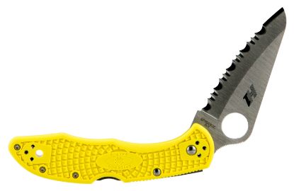 Picture of Spyderco C88syl2 Salt 2 3" Folding Clip Point Serrated H1 Steel Blade Yellow Bi-Directional Texturing Frn Handle Includes Pocket Clip 