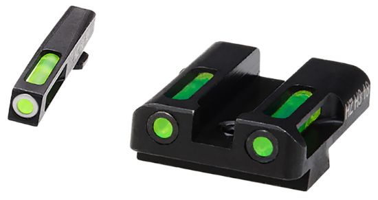 Picture of Hiviz Gln325 Lightwave H3 Sight Set 3 Dot Green Tritium Front/Green Fiber Optic Rear, Black Frame Compatible W/All Glock 9Mm/40 S&W/357 Sig, Except 42/43/43X/48 Front Post/ Rear Dovetail Mount 