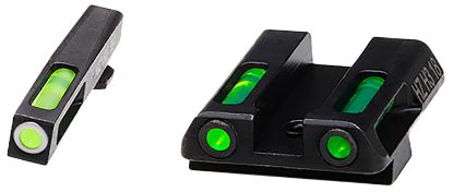 Picture of Hiviz Gln321 Lightwave H3 Sight Set 3 Dot Green Tritium Front & Rear Black Frame Compatible W/Glock 42/43/43X/48 Front Post/ Rear Dovetail Mount 