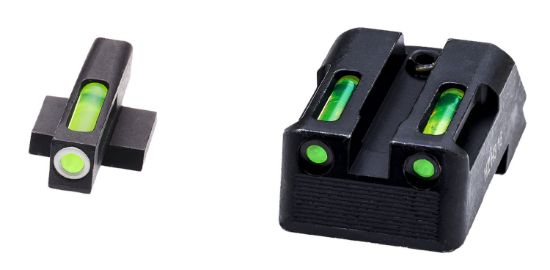 Picture of Hiviz Kbn321 Litewave H3 Tritium/Litepipe Kimber 1911 Sight Set Black | Green Tritium With White Outline Front Sight Green Fiber Optic Rear Sight 