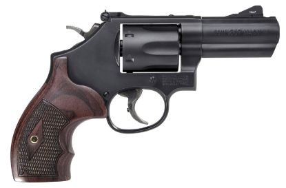 Picture of Smith & Wesson 12039 Model 19 Performance Center Carry Comp 357 Mag Or 38 S&W Spl +P 3" Powerport Black Stainless Steel Barrel, Black Carbon Steel 6Rd Cylinder & K-Frame, Finger Grooved Wood Grip 