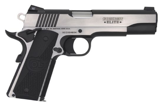 Picture of Colt Mfg O1070ce 1911 Combat Elite Government 45 Acp 5" 8+1 Overall Two-Tone Elite Finish Stainless Steel Frame & Slide With Half Checkered & Scalloped Black G10 Grip & Night Sights 