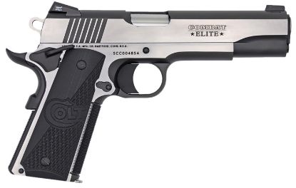 Picture of Colt Mfg O1072ce 1911 Combat Elite Government 9Mm Luger 5" 9+1 Overall Two-Tone Elite Finish Stainless Steel Frame & Slide With Half Checkered & Scalloped Black G10 Grip & Night Sights 