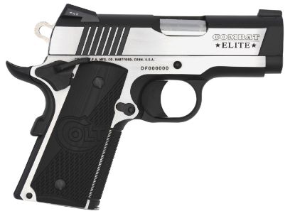 Picture of Colt Mfg O7080ce Combat Elite Commander Compact Frame 9Mm Luger 8+1, 3" Stainless Steel Barrel, Two-Tone Serrated Stainless Steel Slide & Frame W/Beavertail, Black Scalloped G10 Grip, Ambidextrous 