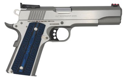 Picture of Colt Mfg O5070gcl Gold Cup Lite 45 Acp 8+1 5" Stainless National Match Barrel, Stainless Steel Serrated Slide, Stainless Steel Frame W/Beavertail, Blue Scalloped G10 Grip, Ambidextrous 