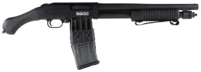 Picture of Mossberg 50208 590M Shockwave 12 Gauge 10+1 Mag-Fed 2.75" 15" Heavy Barrel, Blued Metal Finish, Drilled & Tapped Receiver, Corncob Forend W/Strap, Raptor Birdshead Grip Stock 