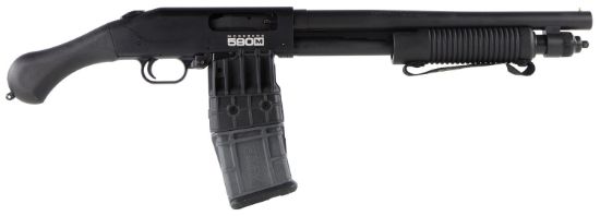 Picture of Mossberg 50208 590M Shockwave 12 Gauge 10+1 Mag-Fed 2.75" 15" Heavy Barrel, Blued Metal Finish, Drilled & Tapped Receiver, Corncob Forend W/Strap, Raptor Birdshead Grip Stock 