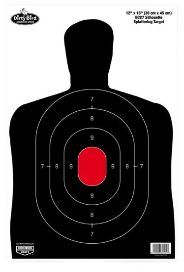 Picture of Birchwood Casey 35702 Dirty Bird Bc-27 Silhouette Tagboard Hanging Pistol 12" X 18" Black/Red 100 Per Pkg 