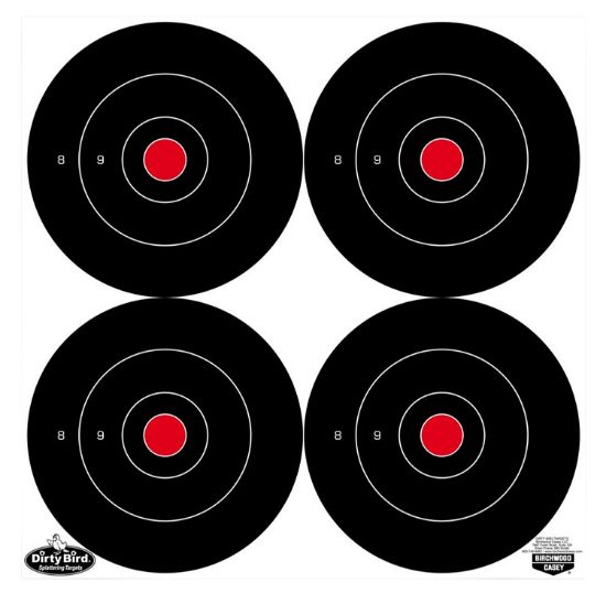 Picture of Birchwood Casey 35570 Dirty Bird 6" Bullseye Tagboard Hanging Black/White 100 Per Pkg 