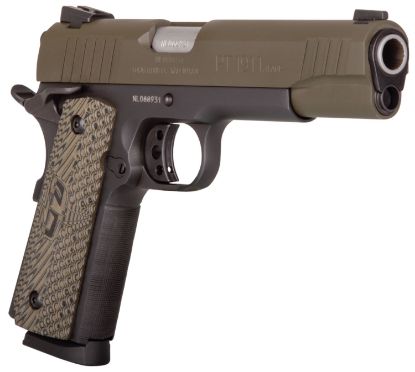 Picture of Taurus 1191101Mgvz 1911 45 Acp 8+1 5" Barrel, Matte Black Finish Beavertail Frame, Serrated Mil-Spec Green Cerakote Slide & Brown Vz Operator Ii Grip 