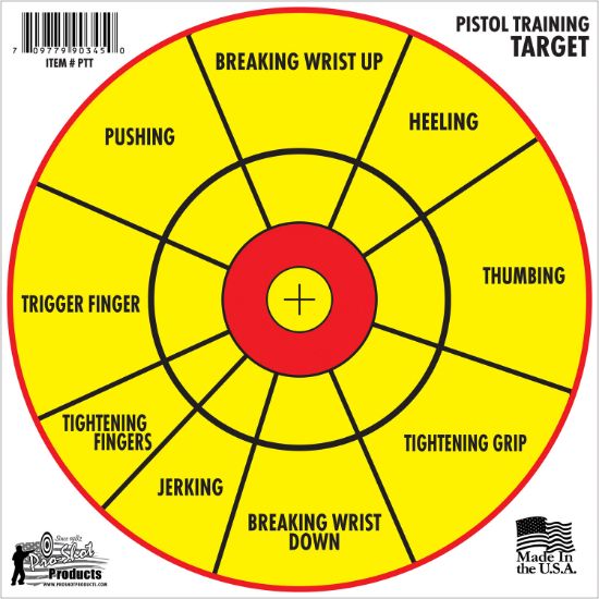 Picture of Pro-Shot Ptt6pk Pistol Training 12" Diagnostic Bullseye Hanging Paper Yellow/Red Impact Enhancement 6 Pack 