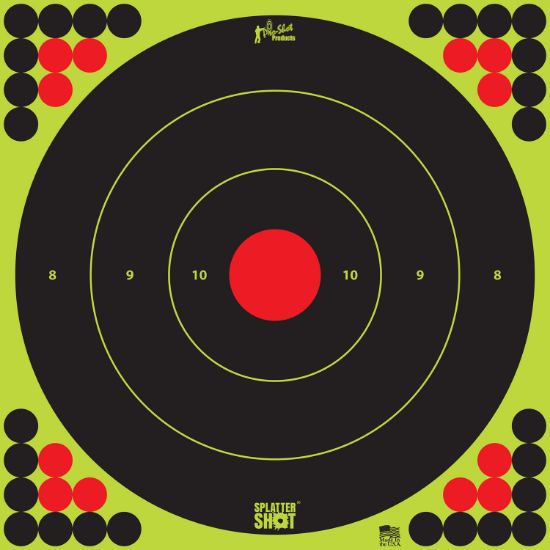 Picture of Pro-Shot Longrange172 Splattershot Black/Red Self-Adhesive Paper Yes Impact Enhancement Bright Green 17.25" Bullseye 5 Pack Includes Pasters 