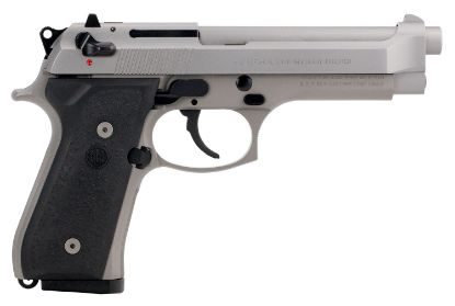 Picture of Beretta Usa Js92f510ca 92Fs Inox *Ca Compliant Full Size 9Mm Luger 10+1 4.90" Satin Stainless Barrel, Serrated Slide & Alloy Frame, Black Stippled Rubber Grips 