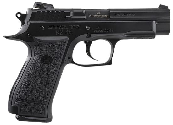 Picture of Sar Usa K245bl K2 45 Acp 14+1, 4.70" Black Crowned Steel Barrel, Black Serrated Steel Slide, Black Steel Frame W/Beavertail & Picatinny Rail, Black Polymer Grip, Manual Thumb Safety, Right Hand 