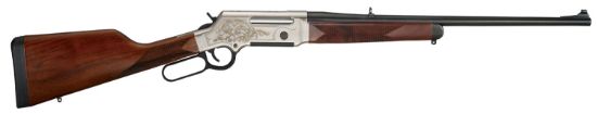 Picture of Henry H014d243 Long Ranger Deluxe 243 Win Caliber With 4+1 Capacity, 20" Blued Barrel, Nickel-Plated 24K Gold Inlay Engraved Metal Finish & American Walnut Stock, Right Hand (Full Size) 