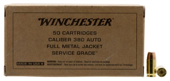 Picture of Winchester Ammo Sg380w Service Grade 380 Acp 95 Gr Full Metal Jacket Flat Nose 50 Per Box/ 10 Case 