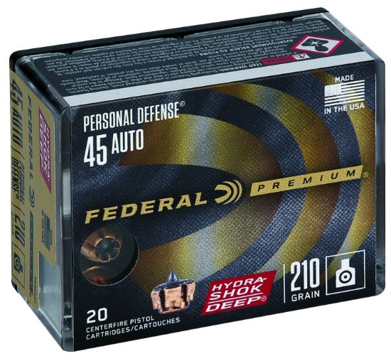 Picture of Federal P45hsd1 Premium Personal Defense 45 Acp 210 Gr Hydra Shok Deep Hollow Point 20 Per Box/ 10 Case 