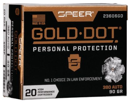 Picture of Speer 23606Gd Gold Dot Personal Protection 380 Acp 90 Gr Hollow Point 20 Per Box/ 10 Case 