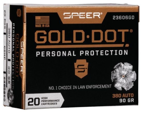 Picture of Speer 23606Gd Gold Dot Personal Protection 380 Acp 90 Gr Hollow Point 20 Per Box/ 10 Case 