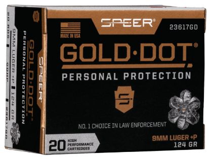 Picture of Speer 23617Gd Gold Dot Personal Protection 9Mm Luger +P 124 Gr Hollow Point 20 Per Box/ 10 Case 