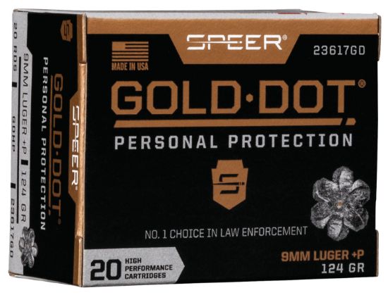 Picture of Speer 23617Gd Gold Dot Personal Protection 9Mm Luger +P 124 Gr Hollow Point 20 Per Box/ 10 Case 