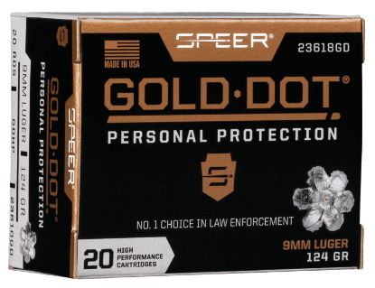 Picture of Speer 23618Gd Gold Dot Personal Protection 9Mm Luger 124 Gr Hollow Point 20 Per Box/ 10 Case 