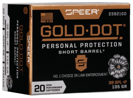 Picture of Speer 23921Gd Gold Dot Personal Protection Short Barrel 38 Special +P 135 Gr Hollow Point 20 Per Box/ 10 Case 