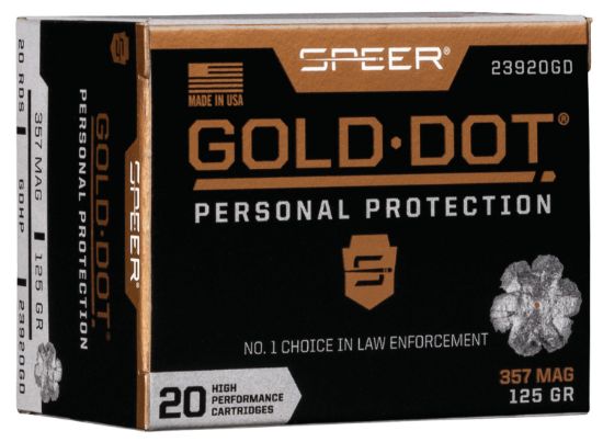 Picture of Speer 23920Gd Gold Dot Personal Protection 357 Mag 125 Gr Hollow Point 20 Per Box/ 10 Case 