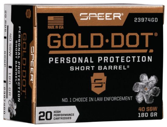 Picture of Speer 23974Gd Gold Dot Personal Protection Short Barrel 40 S&W 180 Gr Hollow Point 20 Per Box/ 10 Case 