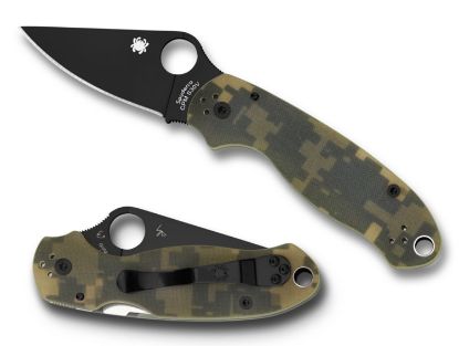 Picture of Spyderco C223gpcmobk Para 3 2.95" Folding Drop Point Plain Black Dlc Cpm S30v Ss Blade Camo G10 Handle Includes Pocket Clip 