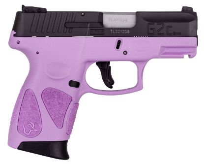 Picture of Taurus 1G2c93112lp G2c Compact Frame 9Mm Luger 12+1 3.26" Matte Stainless Steel Barrel, Matte Black Serrated Alloy Steel Slide, Light Purple Polymer Frame W/Picatinny Rail & Polymer Grip, Right Hand 