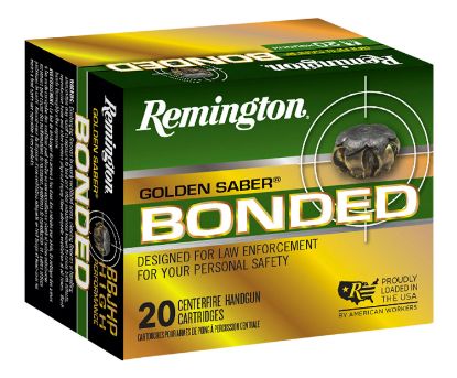 Picture of Remington Ammunition 29341 Golden Saber Bonded 9Mm Luger +P 124 Gr Bonded Brass Jacketed Hollow Point 20 Per Box/ 25 Case 