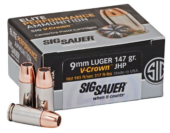 Picture of Sig Sauer E9mma350 Elite Performance 9Mm Luger 147 Gr V Crown Jacketed Hollow Point 50 Per Box/ 10 Case 