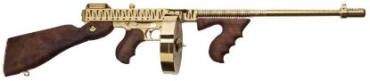 Picture of Thompson T150dtgts 1927A-1 Deluxe 45 Acp Caliber With 16.50" Barrel, 20+1 Capacity (Stick), 50+1 Capacity (Drum), Gold W/Tiger Stripe Metal Finish, American Walnut Stock Wood Grip Right Hand 