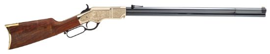 Picture of Henry H011d3 Original Deluxe 3Rd Edition 44-40 Win Caliber With 13+1 Capacity, 24.50" Blued Barrel, Polished Brass Engraved Metal Finish & Fancy American Walnut, Ambidextrous Hand (Full Size) 