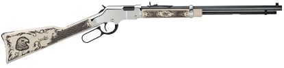 Picture of Henry H004ae Golden Boy Silver American Eagle Full Size 22 Short, 22 Long, 22 Lr, 16 Lr/21 Short, 20" Blued Barrel, Nickel-Plated Metal Finish & Ivory American Walnut Stock Right Hand 