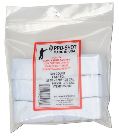 Picture of Pro-Shot 118500 Cleaning Patches .22/ .270 Cal 1.125" Square Cotton Flannel 500 Pack 