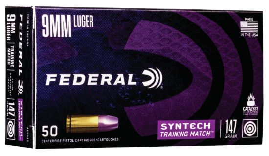 Picture of Federal Ae9sj3 Syntech Training Match 9Mm Luger 147 Gr Total Syntech Jacket Flat Nose 50 Per Box/ 10 Case 