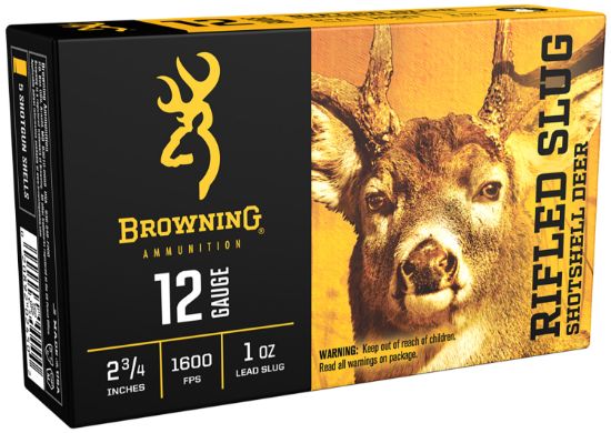 Picture of Browning Ammo B193121221 Rifled Slug Shotshell Deer 12 Gauge 2.75" 1 Oz Rifled Slug Shot 5 Per Box/ 20 Case 