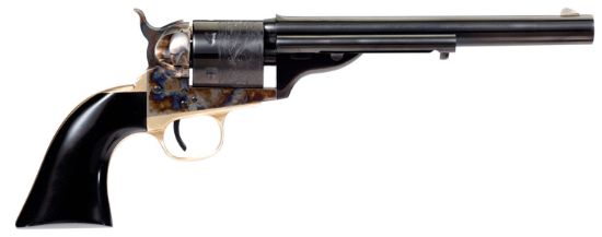 Picture of Taylors & Company 550714 Cavalier Open-Top 38 Special Caliber With 7.50" Blued Finish Barrel, 6Rd Capacity Blued Finish Cylinder, Color Case Hardened Finish Steel Frame & Black Polymer Grip 