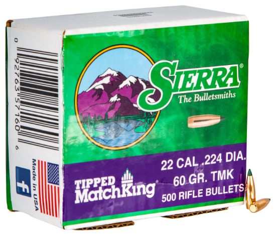 Picture of Sierra 7160C Tipped Matchking .22 Cal .224 60 Gr Tipped Matchking/ 500 Per Box 