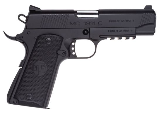 Picture of Eaa Girsan 390070 Mc1911 C Carry Frame 45 Acp 8+1, 4.40" Black Steel Barrel, Blued Serrated Steel Slide, Black Steel Frame W/Beavertail & Picatinny Rail, Black Checkered Polymer Grip, Ambidextrous 